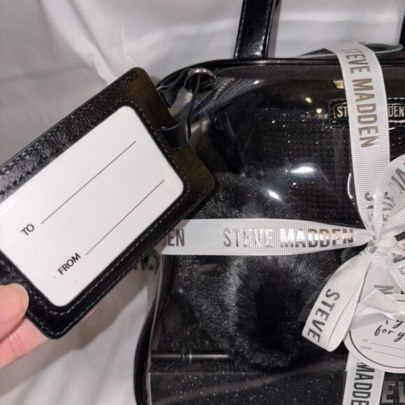 Steve Madden 4 Pc Gift Set: Earmuffs, Clear Tote, Luggage Tag, Tumbler w/ Straw - Picture 3 of 5